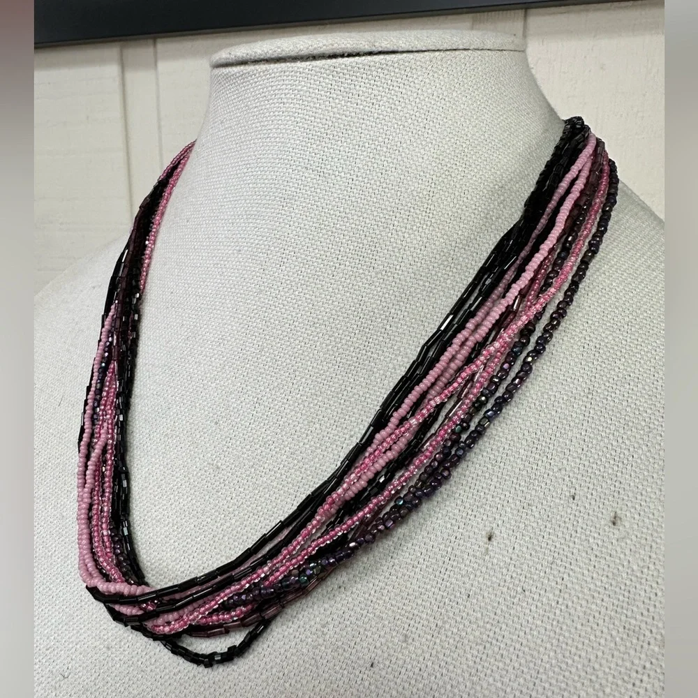 Pink and black multi strand necklace